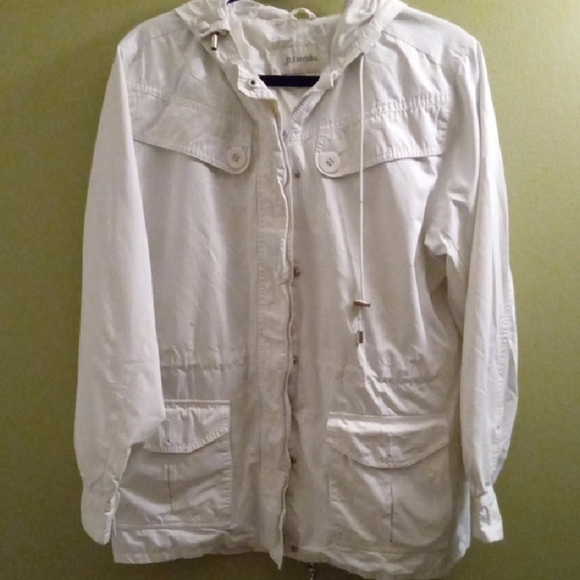 Womans L St. John's Bay Cream Hooded Jacket Mediumweight Spring - Picture 1 of 4